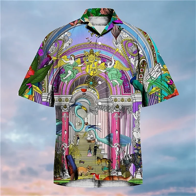 Camisa Vintage 3D para hombre, ropa informal Hawaiana para vacaciones en la playa, Top holgado con patrón de dibujos animados, Manga corta para exteriores, 2024