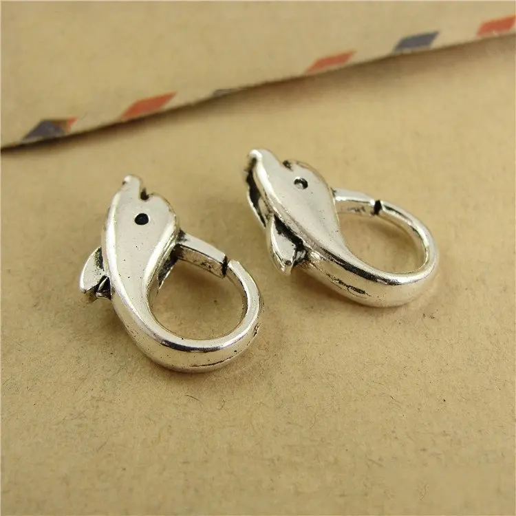 40pcs 18x12 mm Animal Dolphin Shape Lobster Buckle Clasp Hooks Alloy Antique Bronze Silver Keychain Keyrings Accessories Jewelry