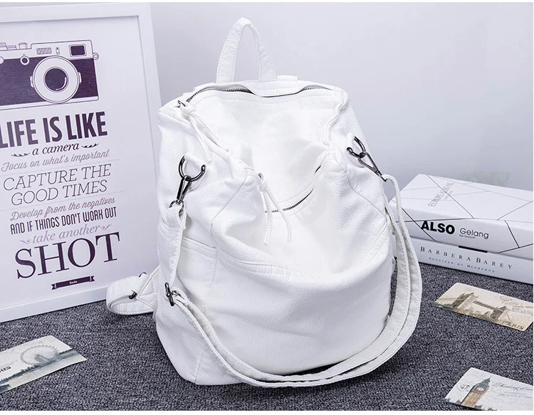 Anti Theft Backpack Women Casual Large Anti-theft Backpacks for Travel White Zipper Soft PU Leather Antitheft Backpack Female