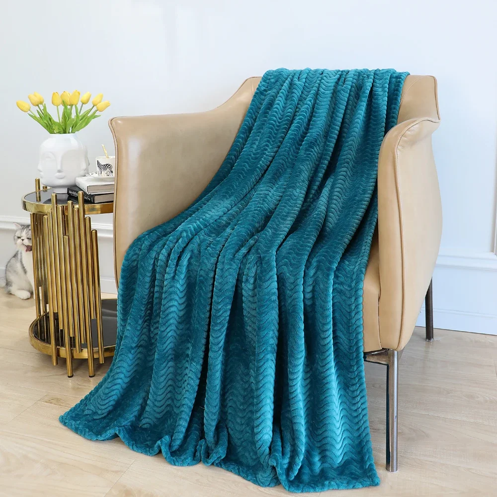 Flannel Fleece Throw Blanket Soft Wave Pattern Blanket for Cozy, Warm, Lightweight and Decorative for Winter,Blanket