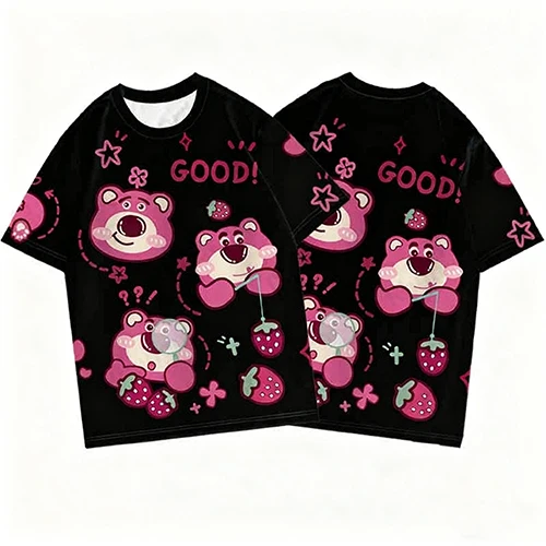 

Disney Summer Men Women Strawberry Bear T-Shirt 3D Printed Tops Tees Male Casual Crew Short Sleeve Clothing Fashion Streetwear