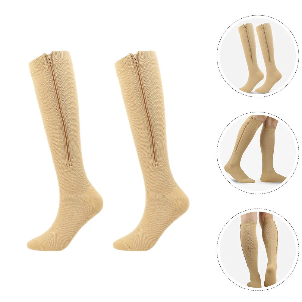 

1Pair Zipper Compression Socks Breathable Thermal Sports Stockings for Running Cycling Climbing Zipper Compression Socks