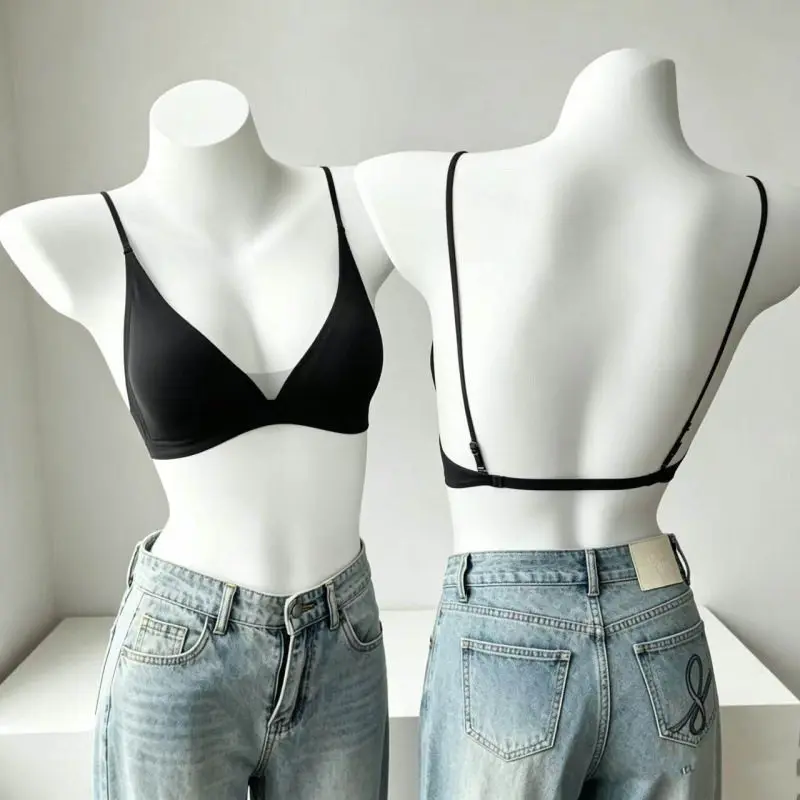 Satin Push-up Bra Seamless Triangle Cut for Smaller Busts Featuring A Crisscross Back Light Lift and Comfortable Wireless Design