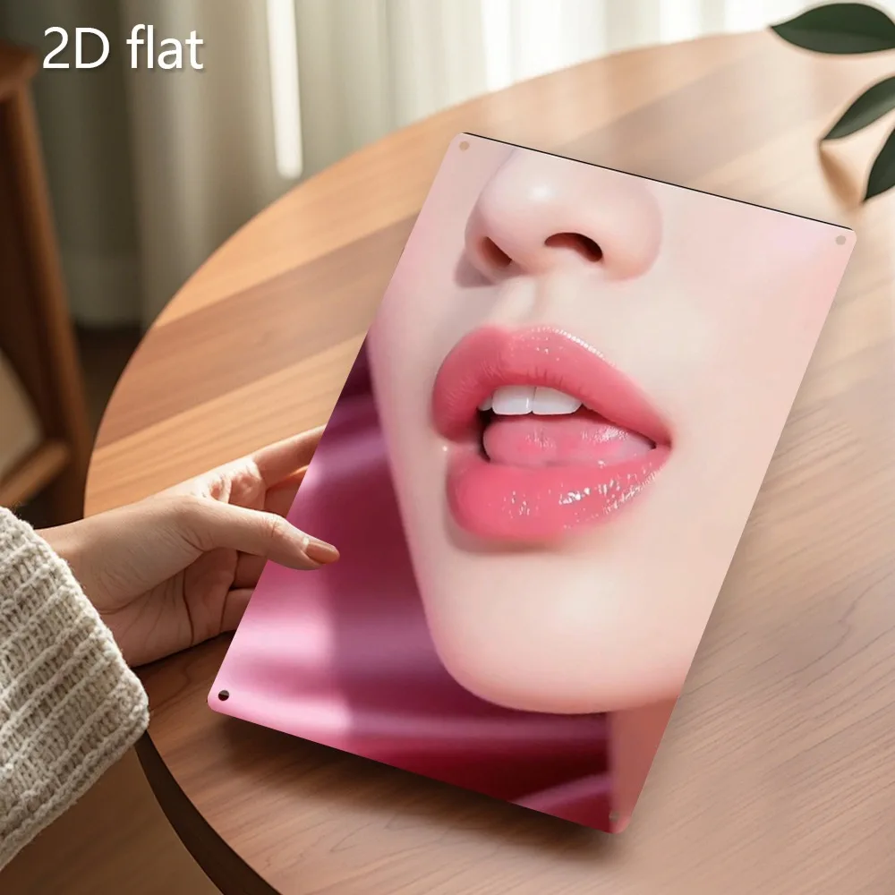 Metal Sign 2D Wall Art Plaque with Pre-Drilled Holes, Weather-Resistant Iron Vintage Lips Graphic for Home Bar Garage Garden Ind
