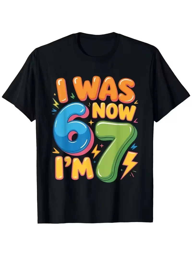 

7th Birthday Boys and Girls Children T-shirt | "I Am 6 Years Old, Now 7 Years Old" 67 Print Comfortable Round Neck Casual Top