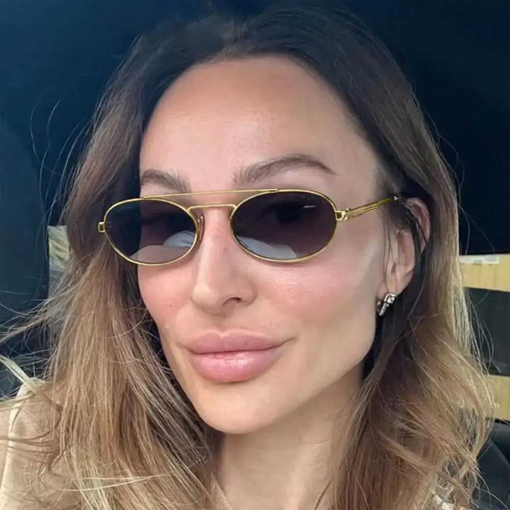 

Vintage Small Steampunk Sunglasses Oval Metal Frame Punk Eyewear Luxury Brand Double Bridge Shades for Women