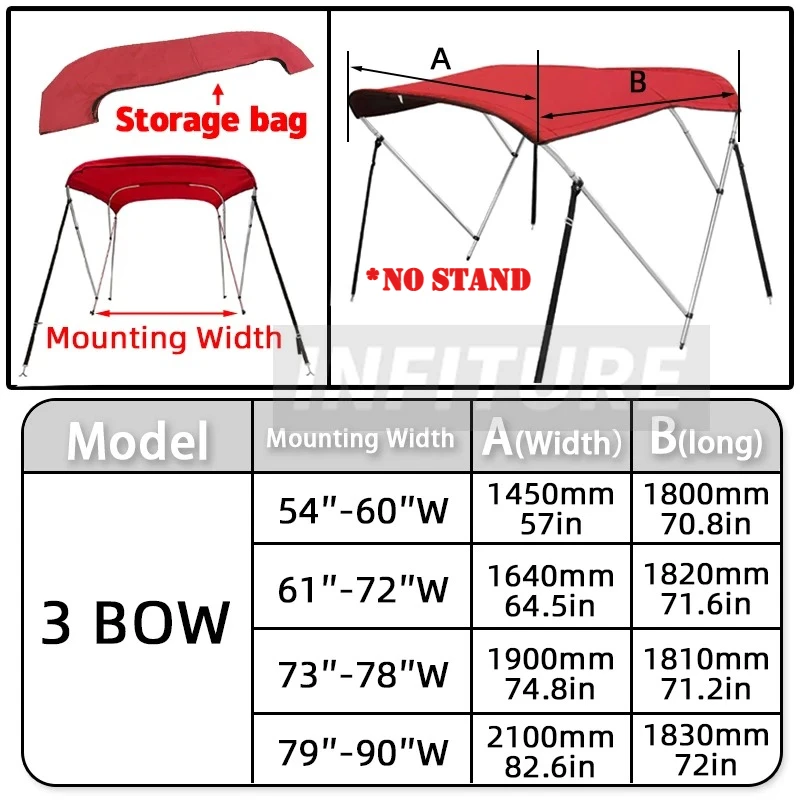 3 Bow Bimini Top Boot Cover 600D  No Frame Waterproof Yacht Boat Cover With Zipper Anti UV Dustproof Cover Marine Accessories
