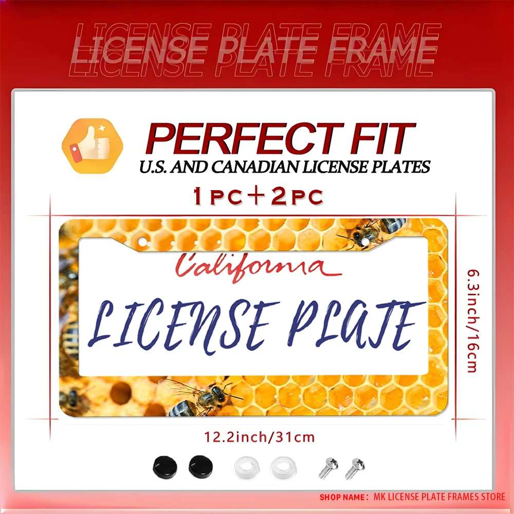 

Алюминиевая рамка номерного знака с рисунком в виде сот с 2 отверстиями и набором винтов, забавный и декоративный автомобильный аксессуар, идеальный подарок, 6x12