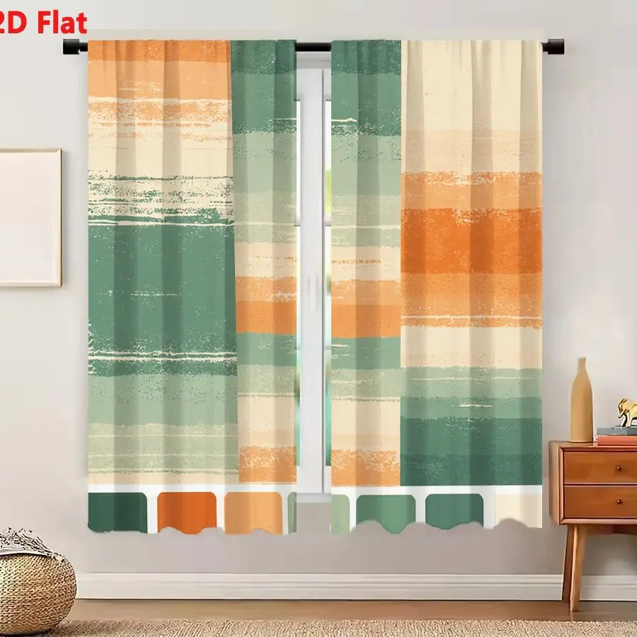 2Pcs Curtains 2D Flat Textured Brushstroke Pattern Vertical Panels With Warm Cool Tones Orange Peach Beige Teal Color Swatches R