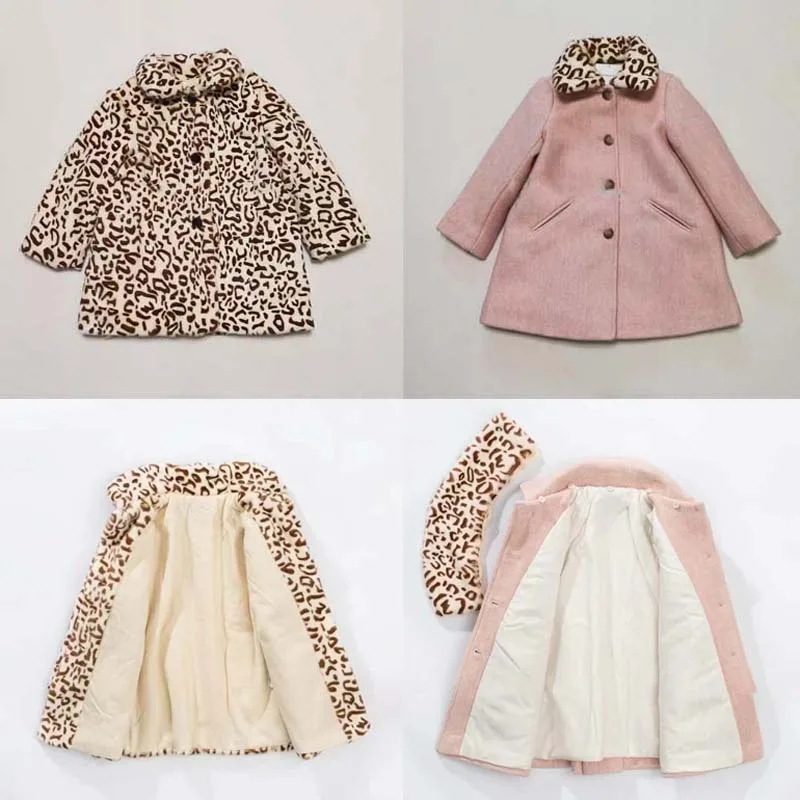 

В наличии 2025: зимнее стеганое пальто BP для маленьких девочек с меховой подкладкой, шерстяная куртка с лацканами, пальто с леопардовым принтом и съемным воротником