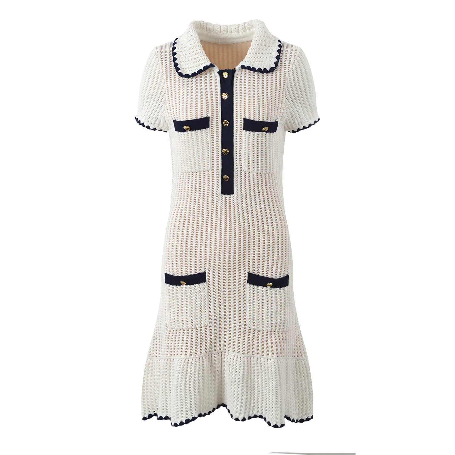 ZJYT Fashion Summer Women\'s Mini Knitting Dress Hit Color White Short Sleeve Eegant Dresses Female Clothing 2024 New Designer