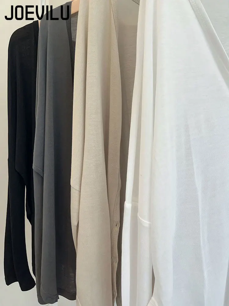 Cárdigans finos y sueltos con manga de murciélago para mujer, camisa de protección solar adelgazante, blusas de una sola botonadura, abrigo Irregular, Tops informales para mujer