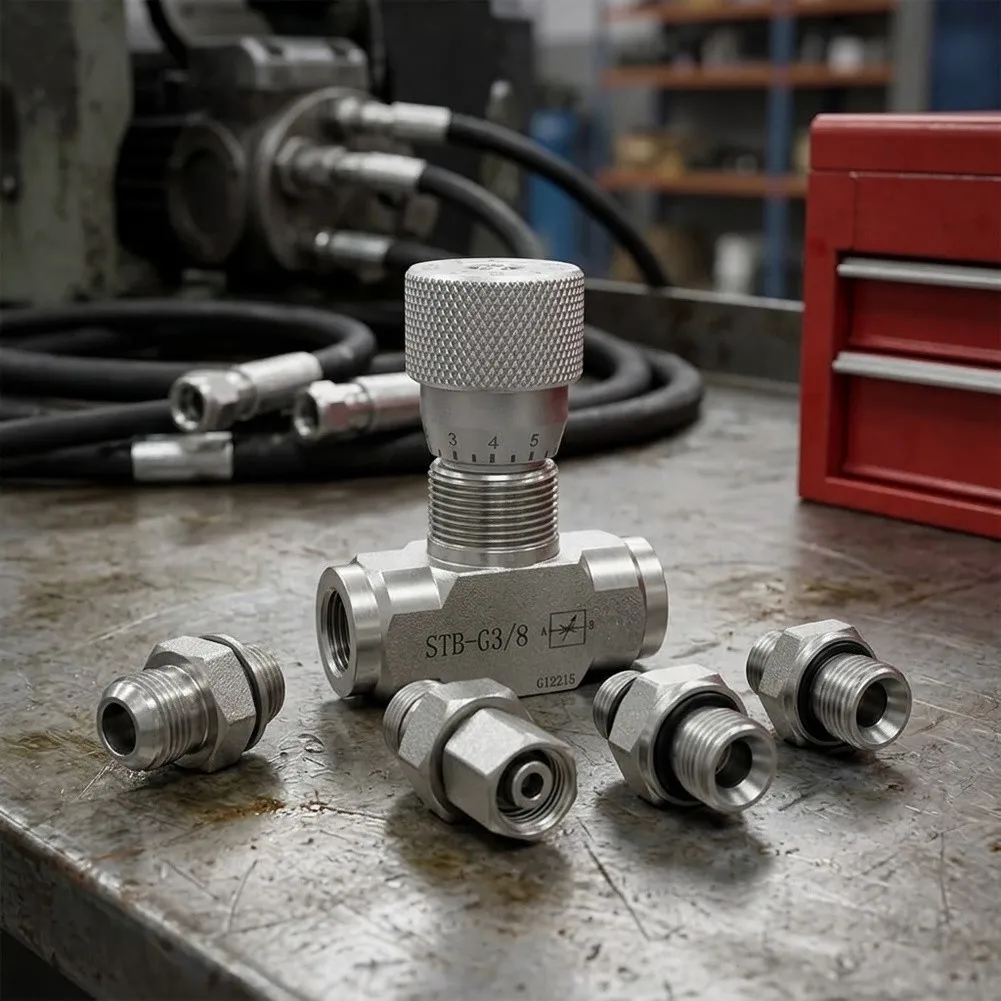 Hydraulic Flow Control Valve STB-G3/8 for Mini For Excavator Compatible with 3/8 Inch Thread Systems 5 Piece Set