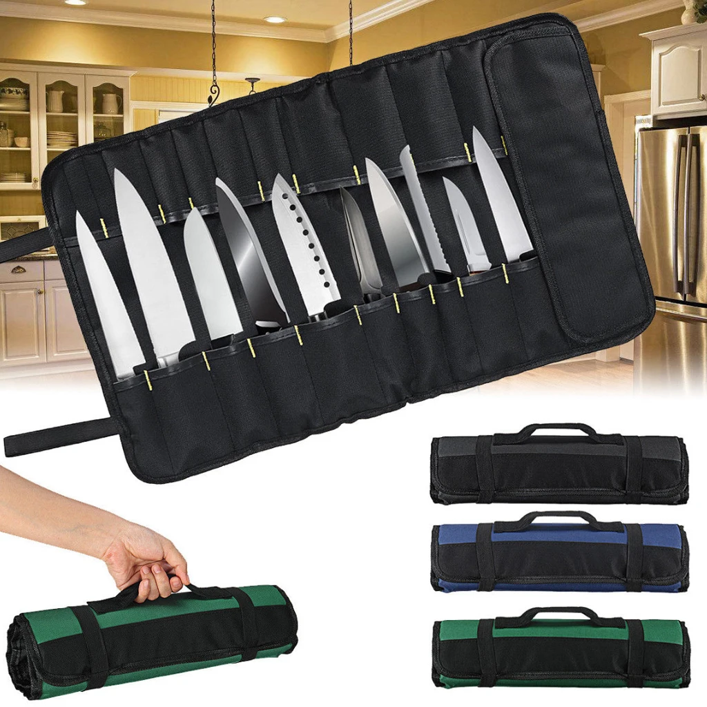 22 Slots Portable Black Chefs Knife Roll Bag Professional Oxford Cloth Cutlery Knives Holder Protector Kitchen Cooking Tools