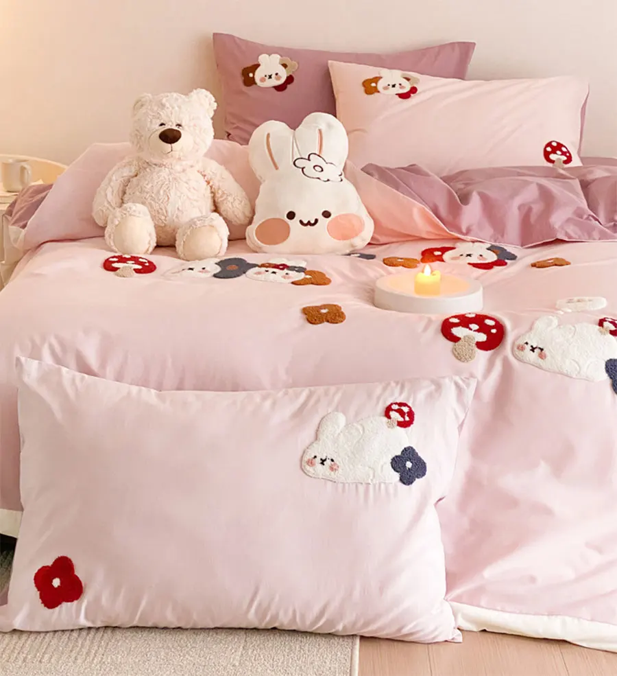 Cute cartoon rabbit koala pink beding set kid teen,kawaii twin full queen cotton home textile flat sheet pillow case duvet cover