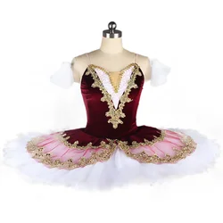 Tutú de Ballet profesional para niños y niñas, ropa de baile de Ballet del lago de los cisnes rojos, vestido de patinaje artístico de bailarina panqueque para adultos