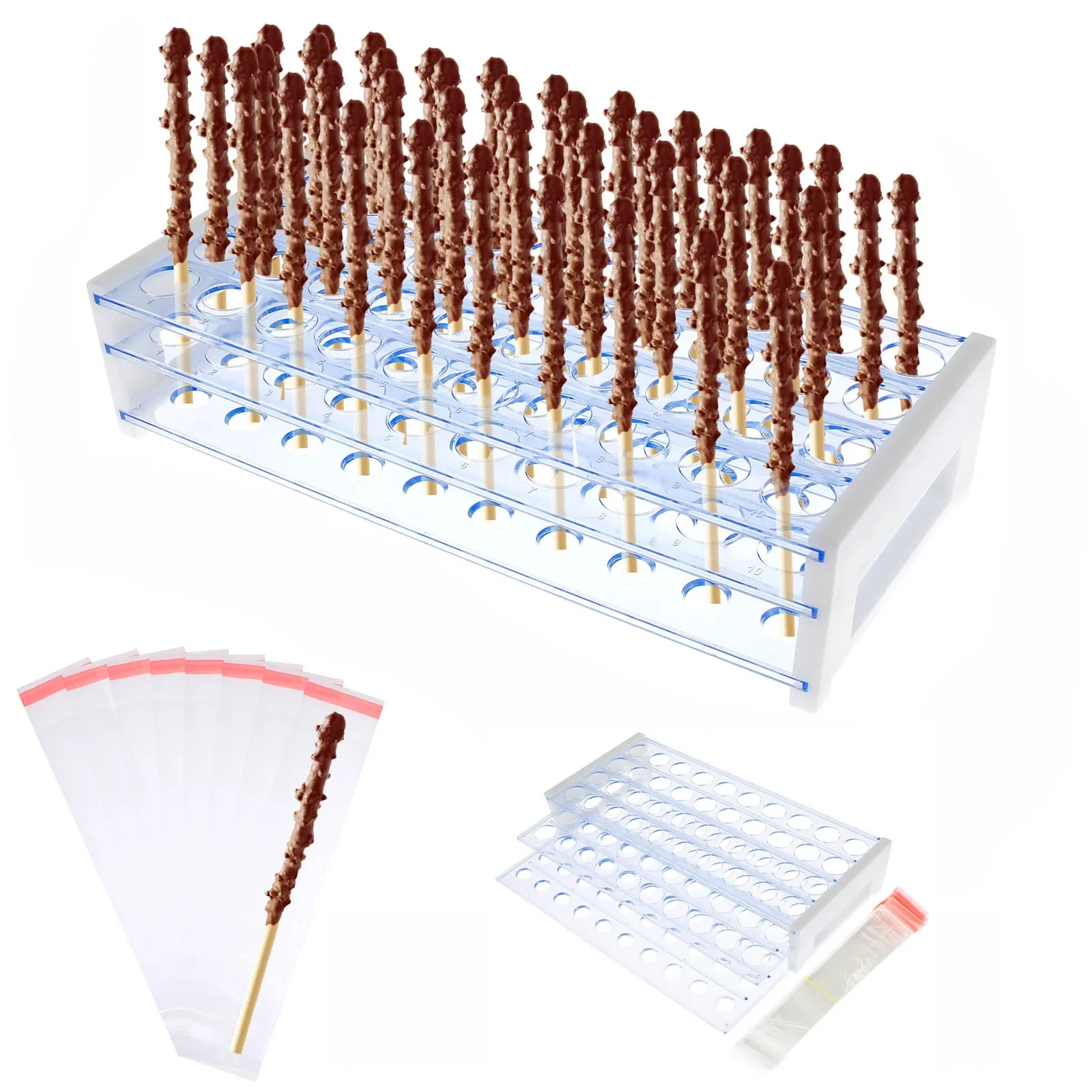 Exhibidor de Piruletas de 3 Niveles y 40 Agujeros para Galletas, Dulces, Soporte Multiusos para Palitos de Pretzel, Soporte Transparente para Palitos de Pretzel