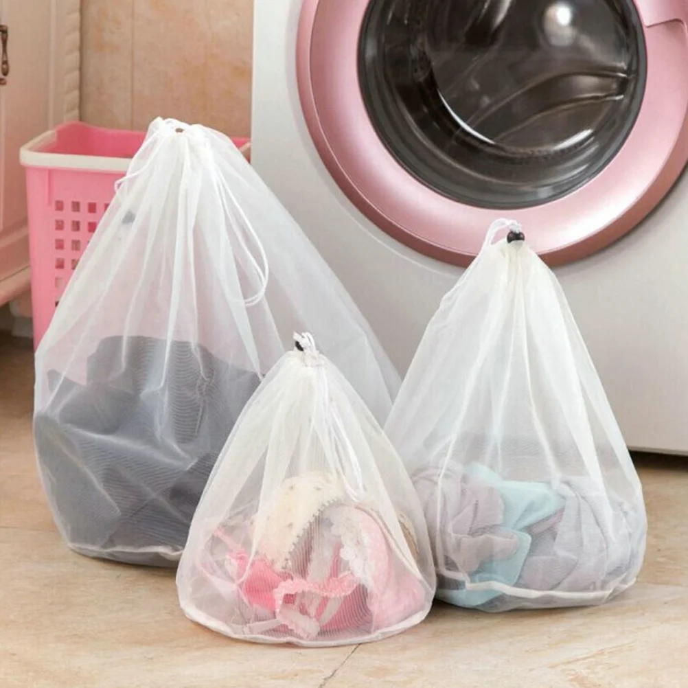 

3Pcs Laundry Mesh Bags Nylon Delicate Clothes Protector Drawstring Washing Machine Pouches Prevent Tangling Snagging Damage