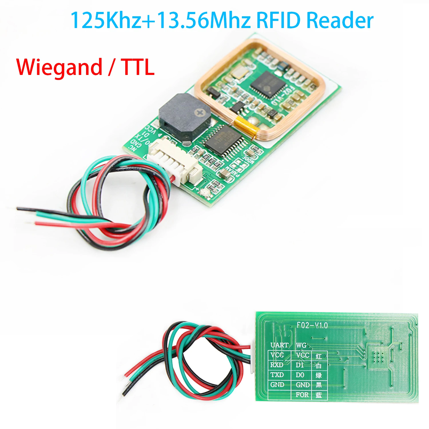 F02DC RFID Wireless Reader Module IC ID Card Reader 13.56MHz+125KHz Dual Frequency Wiegand WG26 WG34 5V / UART TTL 3.3V
