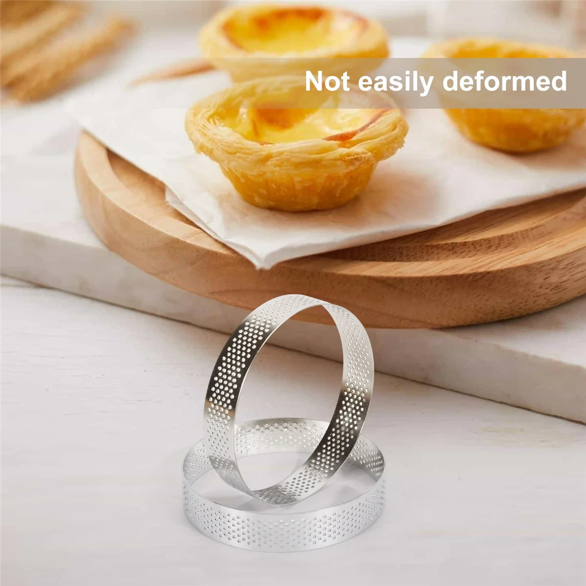 

8Pcs Stainless Steel Tart Ring, Heat-Resistant Perforated Cake Mousse Ring Round Double Rolled Tart Ring Metal Mold 10cm HOT