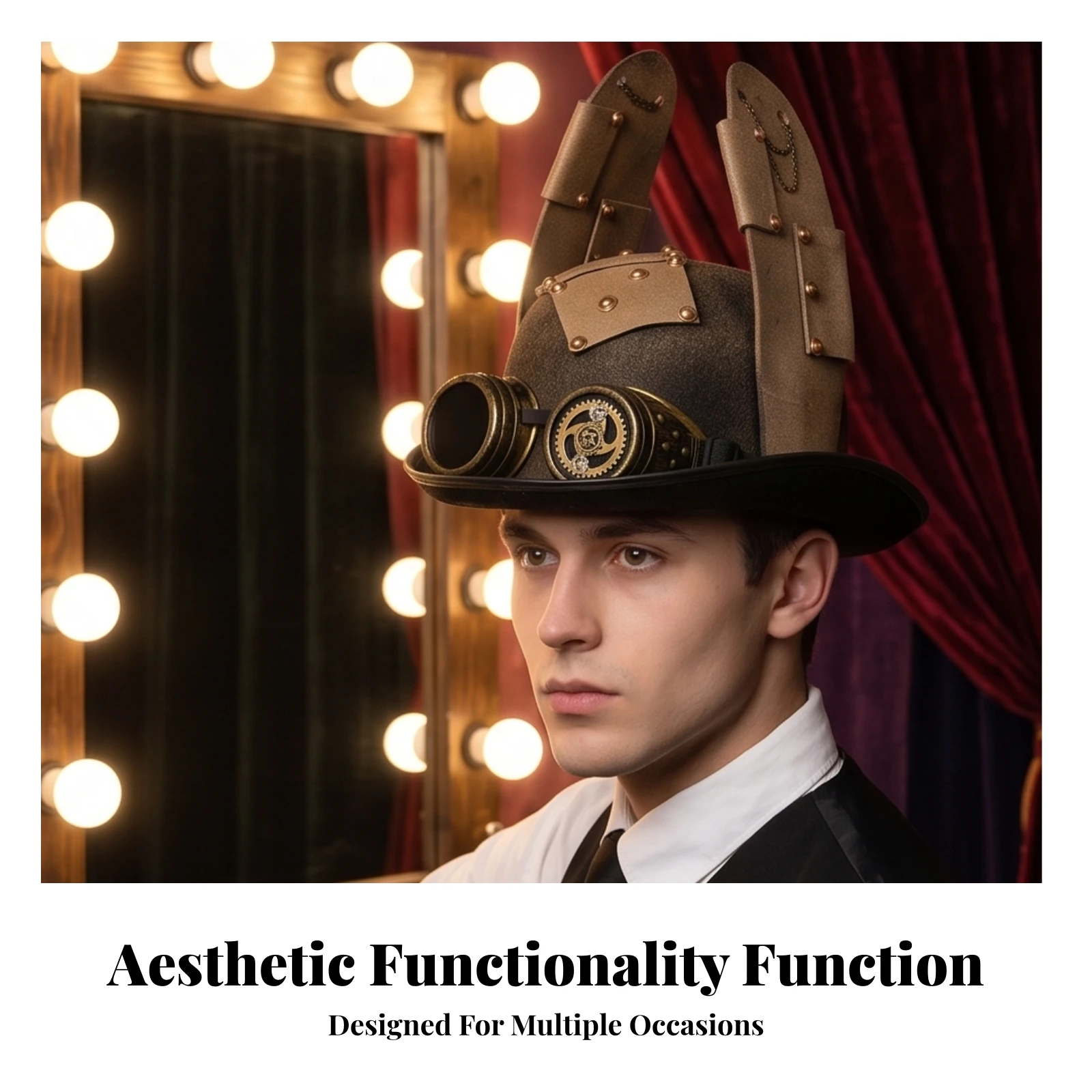 Steampunk Costume Hat Black and Gold Steampunk Hat Headwear Textured Surface Structured Crown for Adults