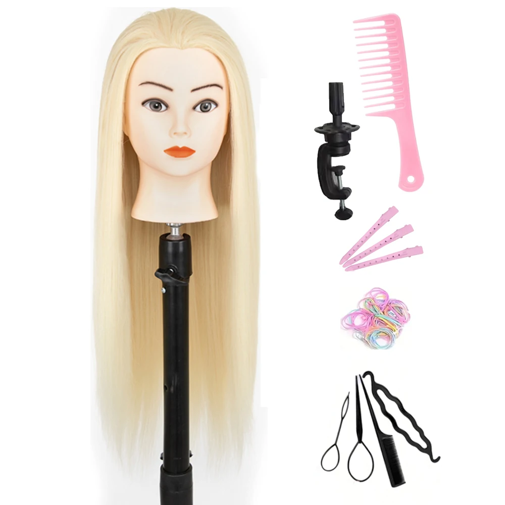 Mannequin Head with 11pcs Hair Heavy-Duty Clamp Holder Base