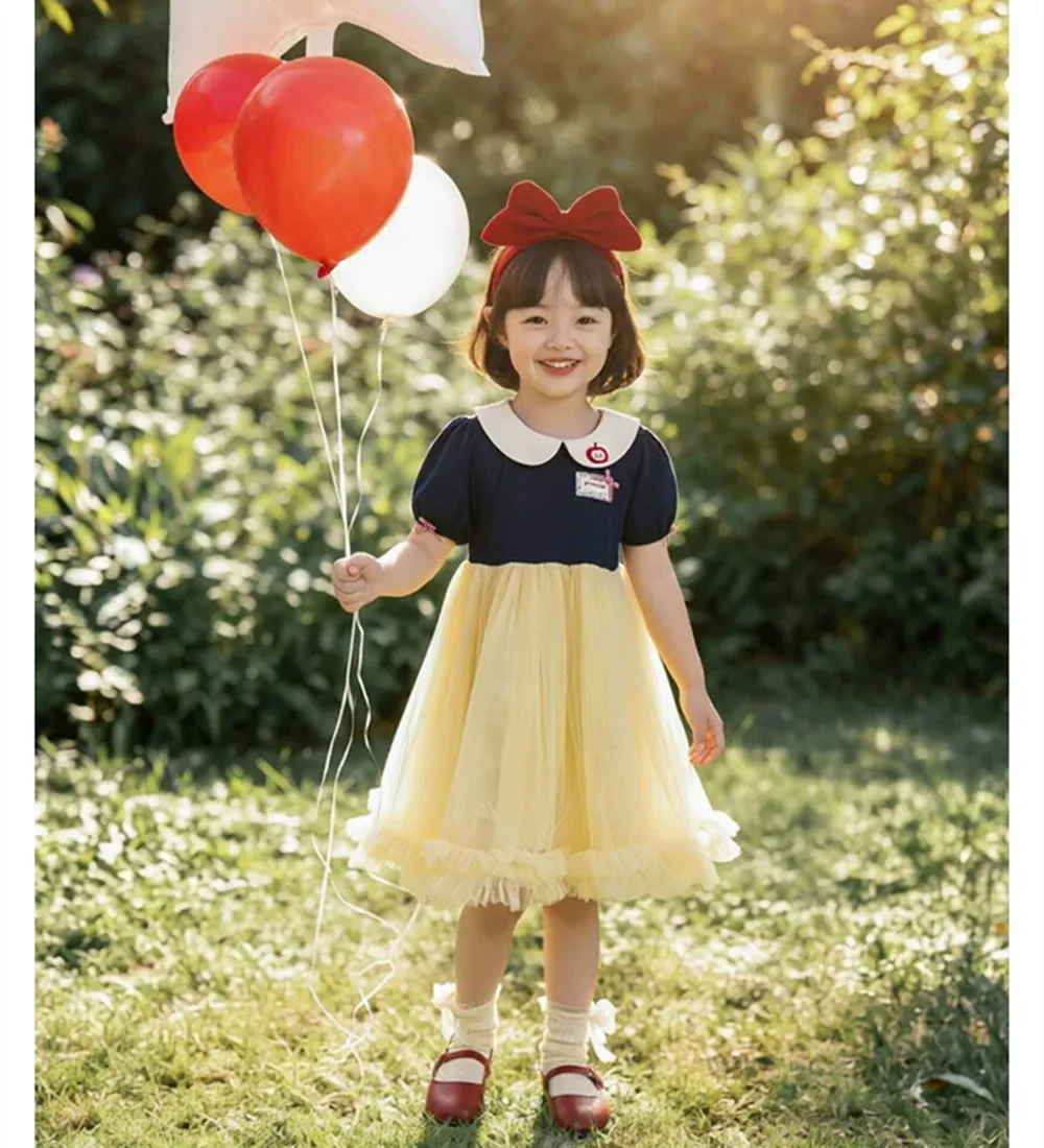 baby girls clothes princess dress Mesh patchwork dress summer Sweet little apple embroidered soft dress