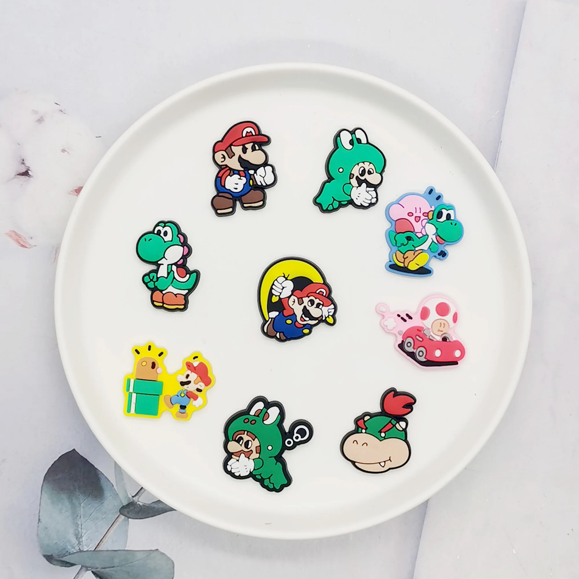 1-13PCS MINISO Cartoon Plumber role Shoes Charm Decorations Mario series PVC Decorations Detachable Waterproof For Party Gifts