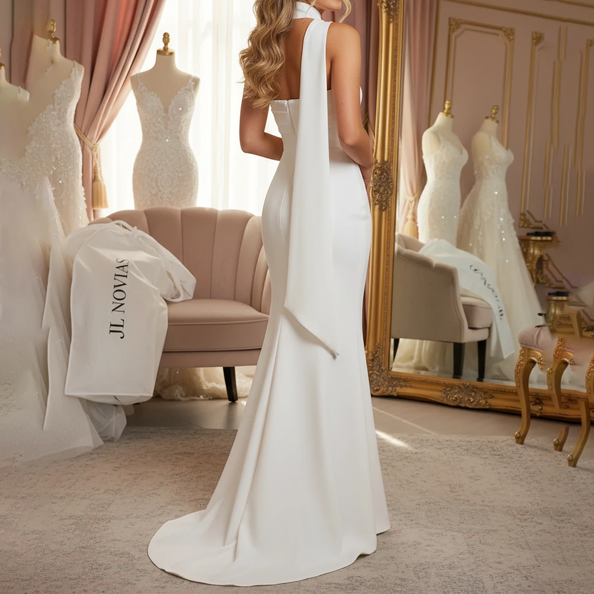 ロマンチックなストラップレスのシースウェディングドレス花嫁のための Vestidos ノビアマーメイドロングブライダルパーティードレススカーフ付き