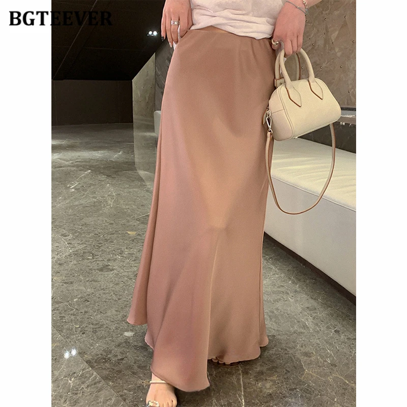 BGTEEVER Stylish High Waist Slim Ladies Satin Skirts Summer Skinny Mermaid Skirts for Women