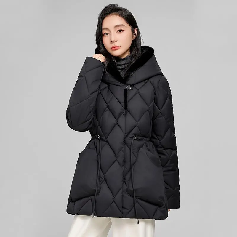 

2025 зимняя женская пуховая хлопковая куртка для поездок на работу и отдыха, приталенная куртка с капюшоном