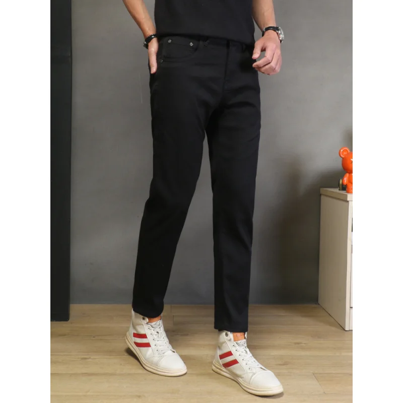 2026 New Arrival Men's Black Denim Jeans High End Slim Skinny Stretch Korean Style Casual Versatile Light Luxury Trousers