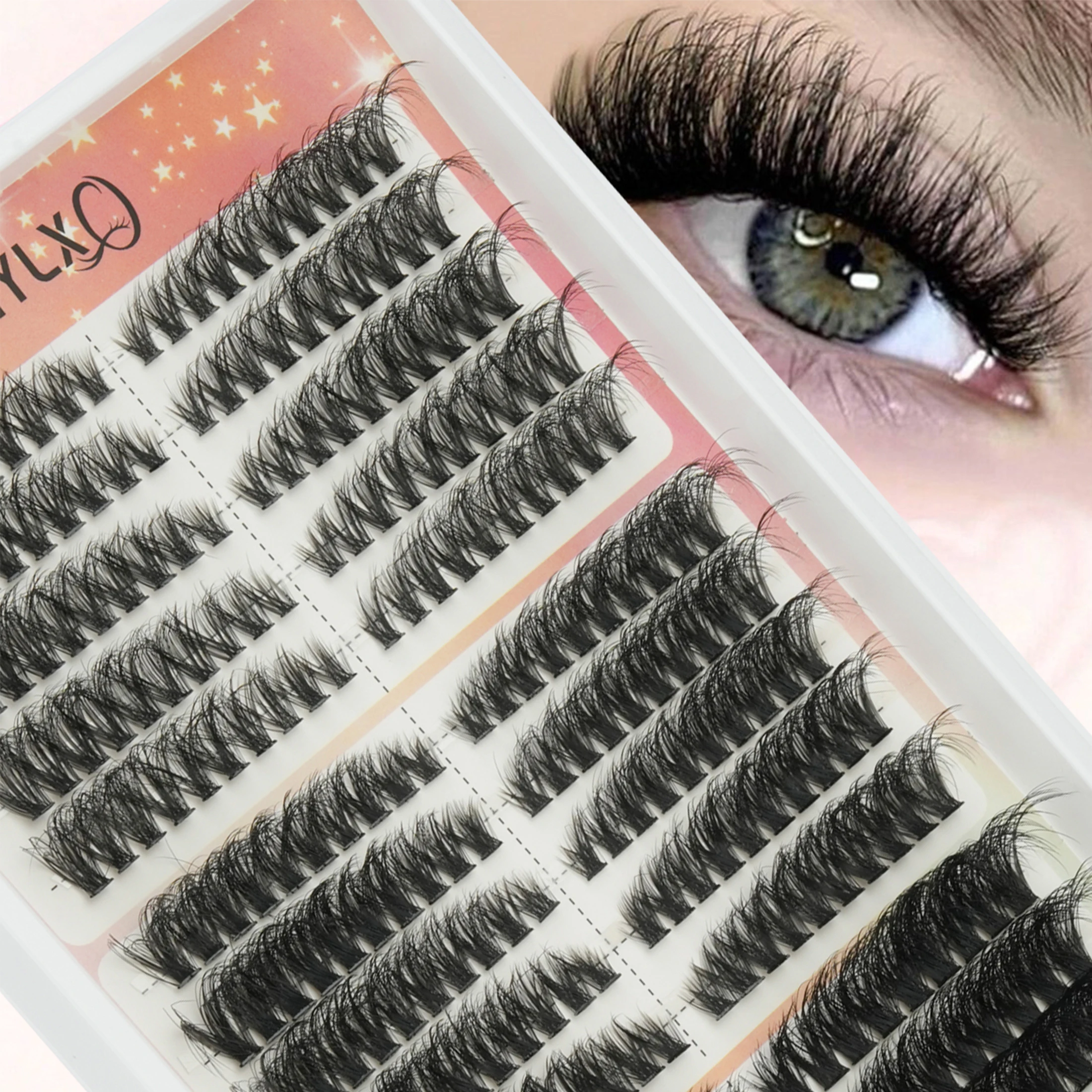 16 Rows Russian Volume Cluster Lashes D Curl Wispy Fluffy Individual False Eyelashes DIY Eyelash Extensions for Women Eye Makeup