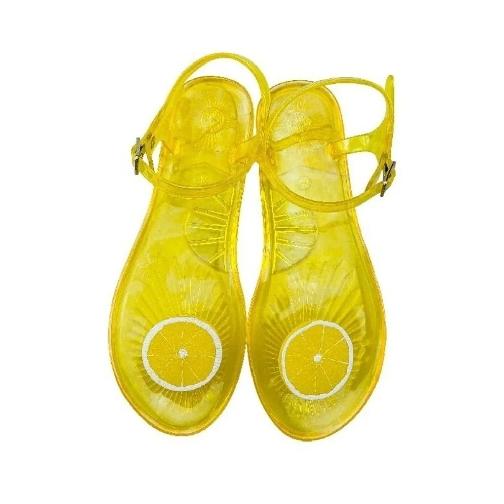Watermelon Jelly Fruits Sandals Lemon Strawberry Mango Grape Bee Korean Style Slippers Non Slip Lemon Orange