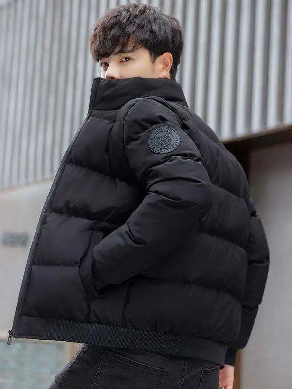

Men's Thickened down Cotton Jacket Winter Warm Casual Youth Outerwear Fashionable Versatile Cotton Coat Standard Fit No Hood
