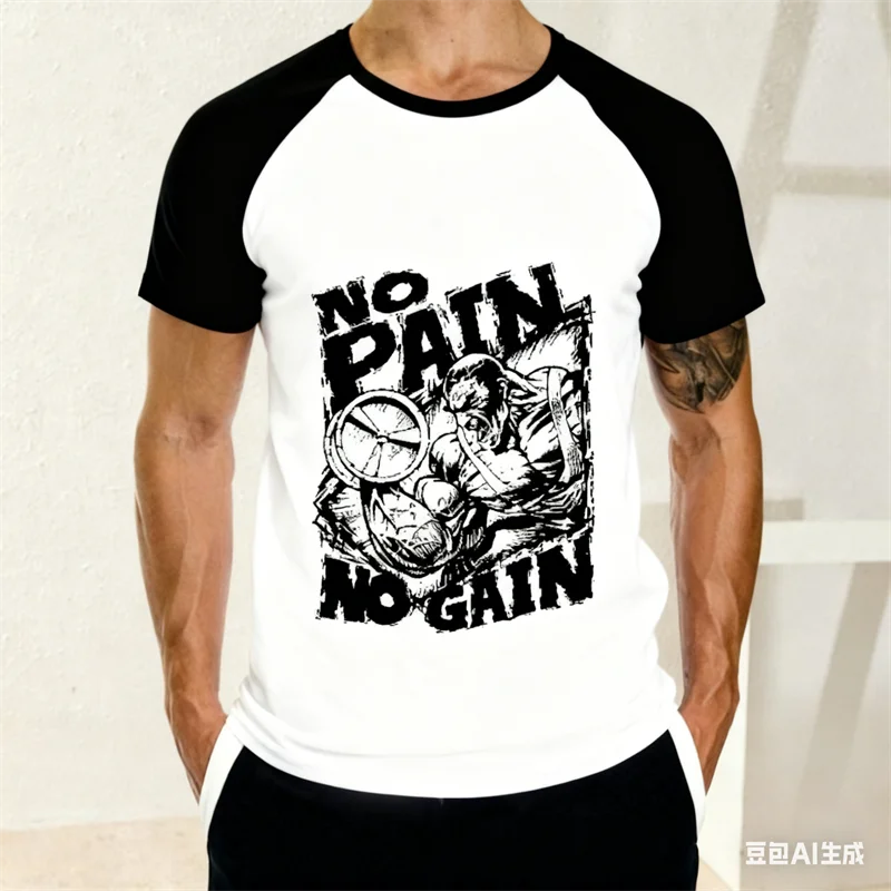 

3D Printed Fitness Exercise Men's T-shirt No Pain No Gain Pattern Tees Summer Loose Street Sports Round Neck Short Sleeve Tops