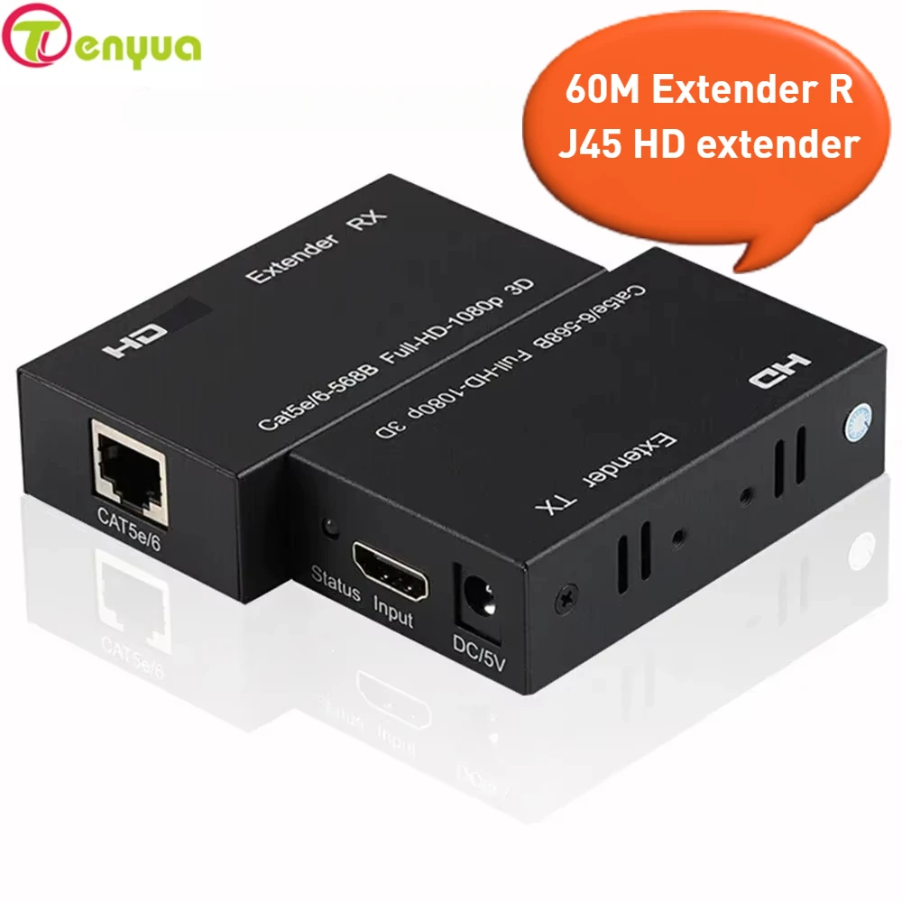 Удлинитель 60 м RJ45, HD-совместимый удлинитель, сетевой расширитель 1080P от CAT5e, расширитель локальной сети CAT6 для PS4, Apple TV, ПК, ноутбука