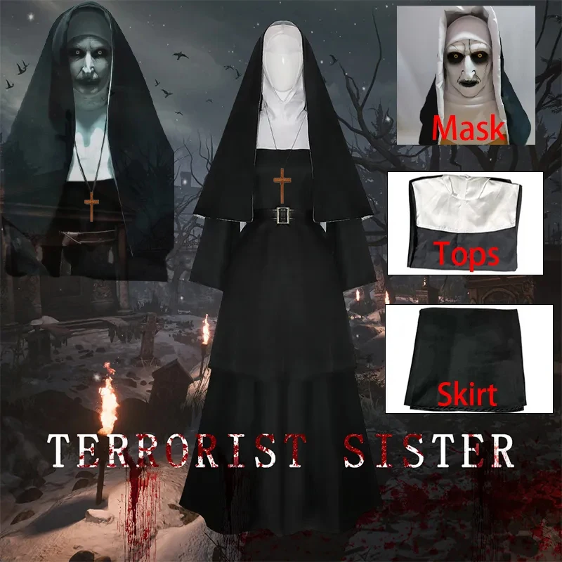 

The Nun 2 Cosplay Costume Horror Films Cosplay Cross Ghost Halloween Costume The Conjuring Black Women Halloween Costume Mask