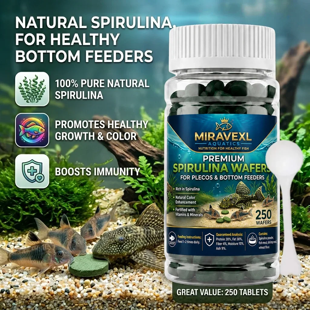 Tabletas de Espirulina de Alta Pureza: Alimento Premium de Algas Marinas para Peces de Fondo, Plecos, Corydoras y Camarones Rojos.