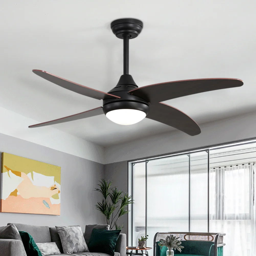 48 Inch Black Ceiling Fan with LED Light Kit, 4 Blades and Remote Control