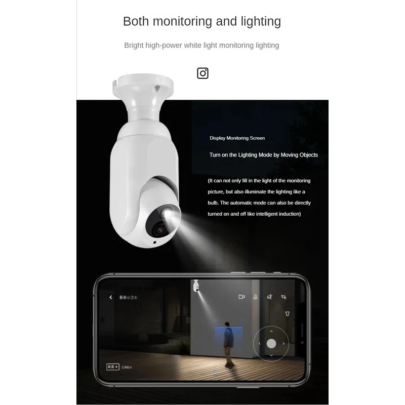 2MP 1080P Tuya/Yilot APP E27 Full Color Wireless PTZ IP Dome Camera AI Humanóide Home Security CCTV Monitor de bebê