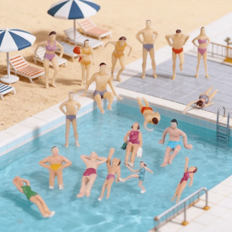 8pcs/15pcs Miniature 1:75 Scale Colorful Swimming Beach Figures for Sand Table Model Swimming Competition Enthusiasts