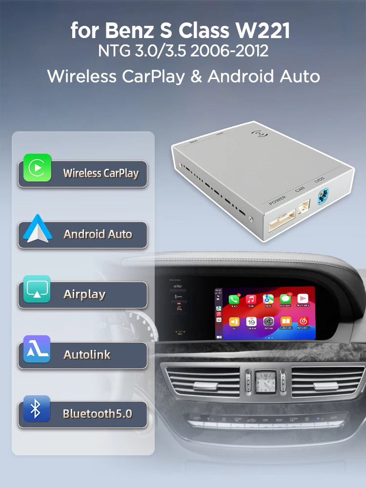 AWESAFE Draadloze CarPlay Android Auto Interface Adapter voor Mercedes Benz S-Klasse W221 NTG 3.0/3.5 2006-2012 Mirror Link BT - afbeelding 2