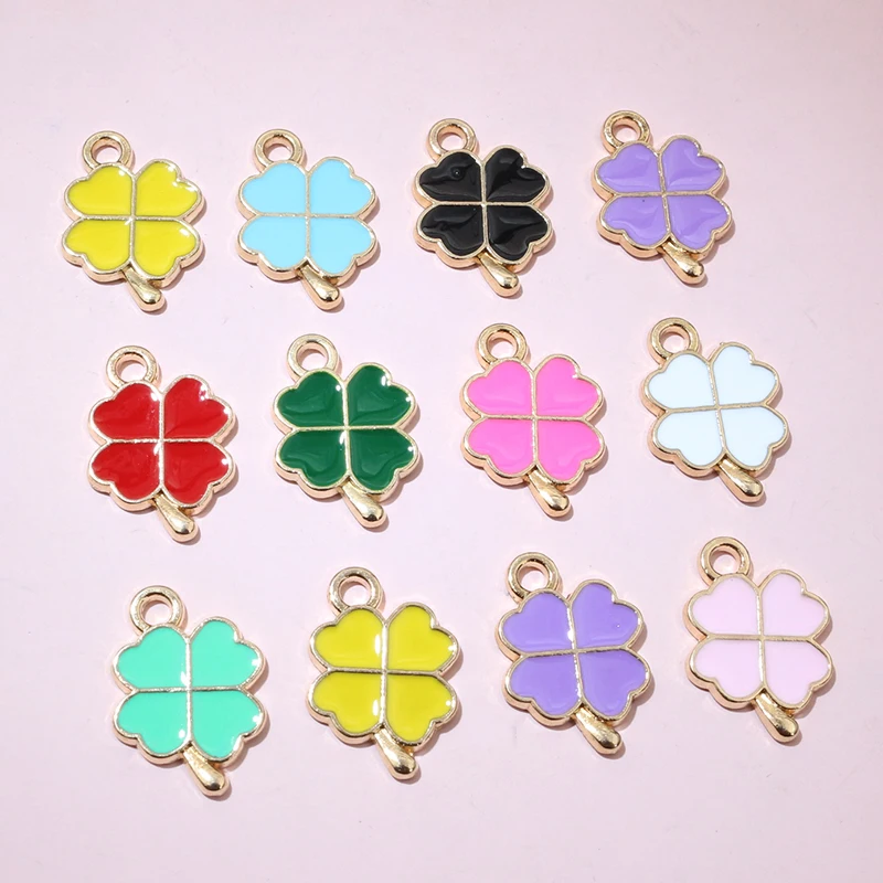 20pcs 18x12mm Enamel Clover Charms Pendant Alloy Metal DIY Jewelry Making Accessories Findingsn  for Bracelet Earrings Necklace