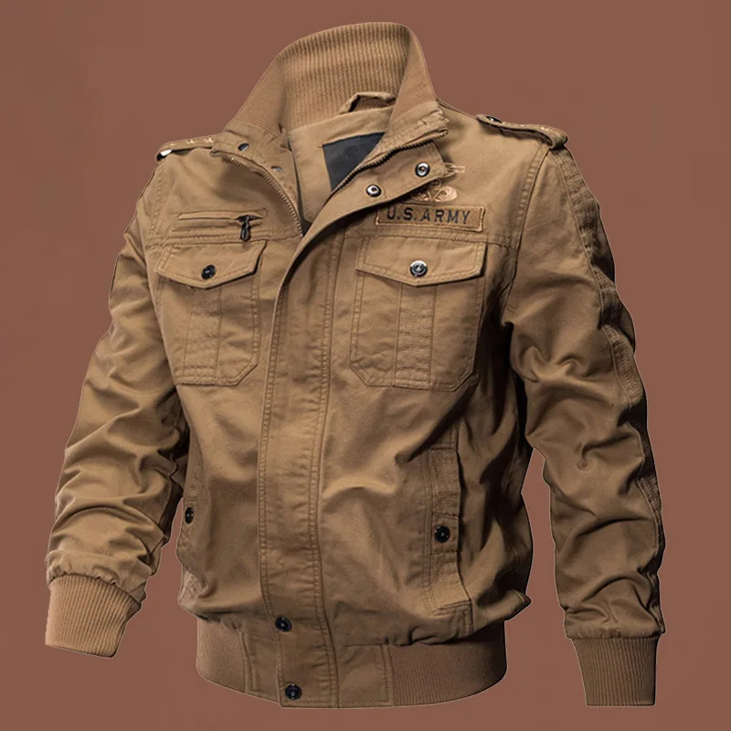 Abrigo de algodón puro para hombre, chaqueta con cuello levantado, informal, combina con todo, camisa militar de algodón puro, tendencia de carga, novedad de primavera y otoño 2024