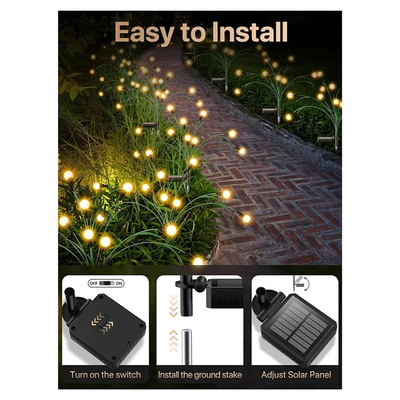 

BYBS-Solar Garden Lights 2 Pack 2 Lighting Modes Waterproof Firefly Light Outdoor Swaying Light