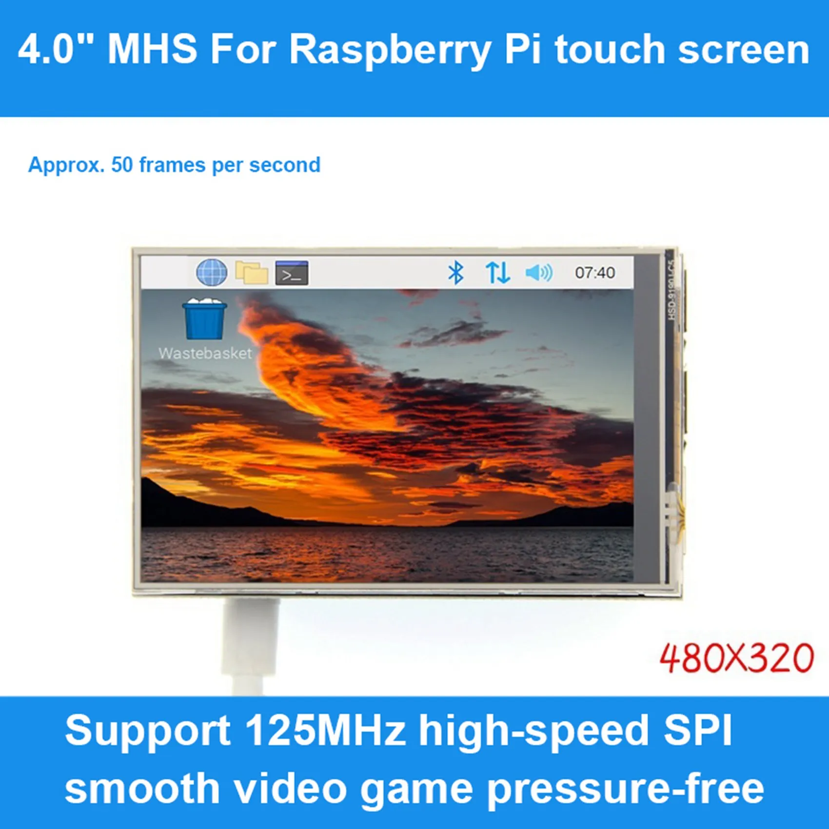 4 Inch MHS for Raspberry Pi 3B+/4B Display 480X320 TFT Touch Screen SPI Display Screen Module