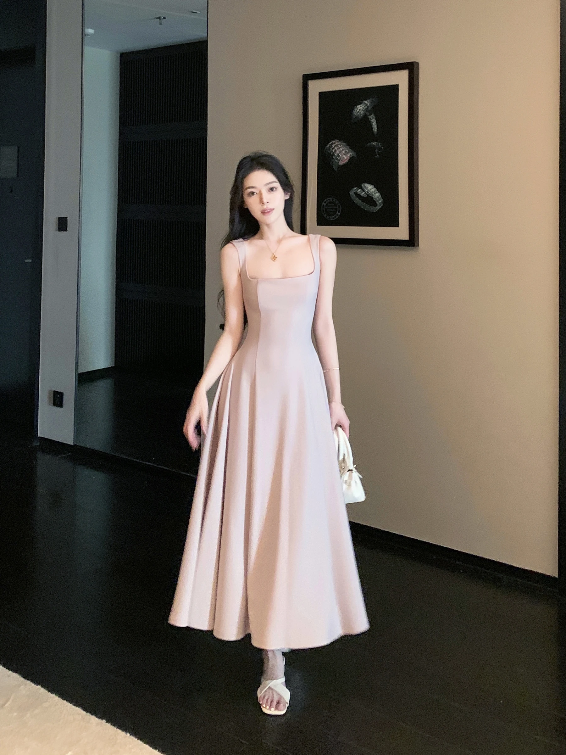 

Butyou Elegant U-Neck Sleeveless Women's Dress Slimming A-Line Long Gown V-Neck Citywalk Summer Fashion Casual Dress
