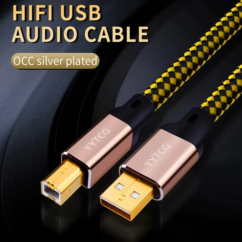 OCC USB 2.0 Кабель Посеребренный ЦАП Аудио A-B Alpha Высококачественный USB-порт Квадратный цифровой компьютер Звуковая карта Микшер USB-кабель для передачи данных