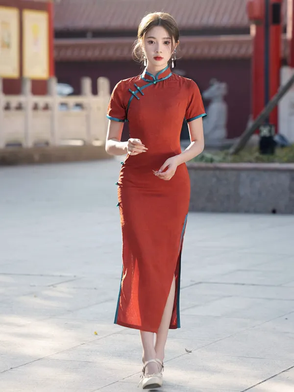 

Young Sle ort Sve Long Dr Traditional Chinese Wedding Dr Ele Simple Design Daily Wear Cotail Dr